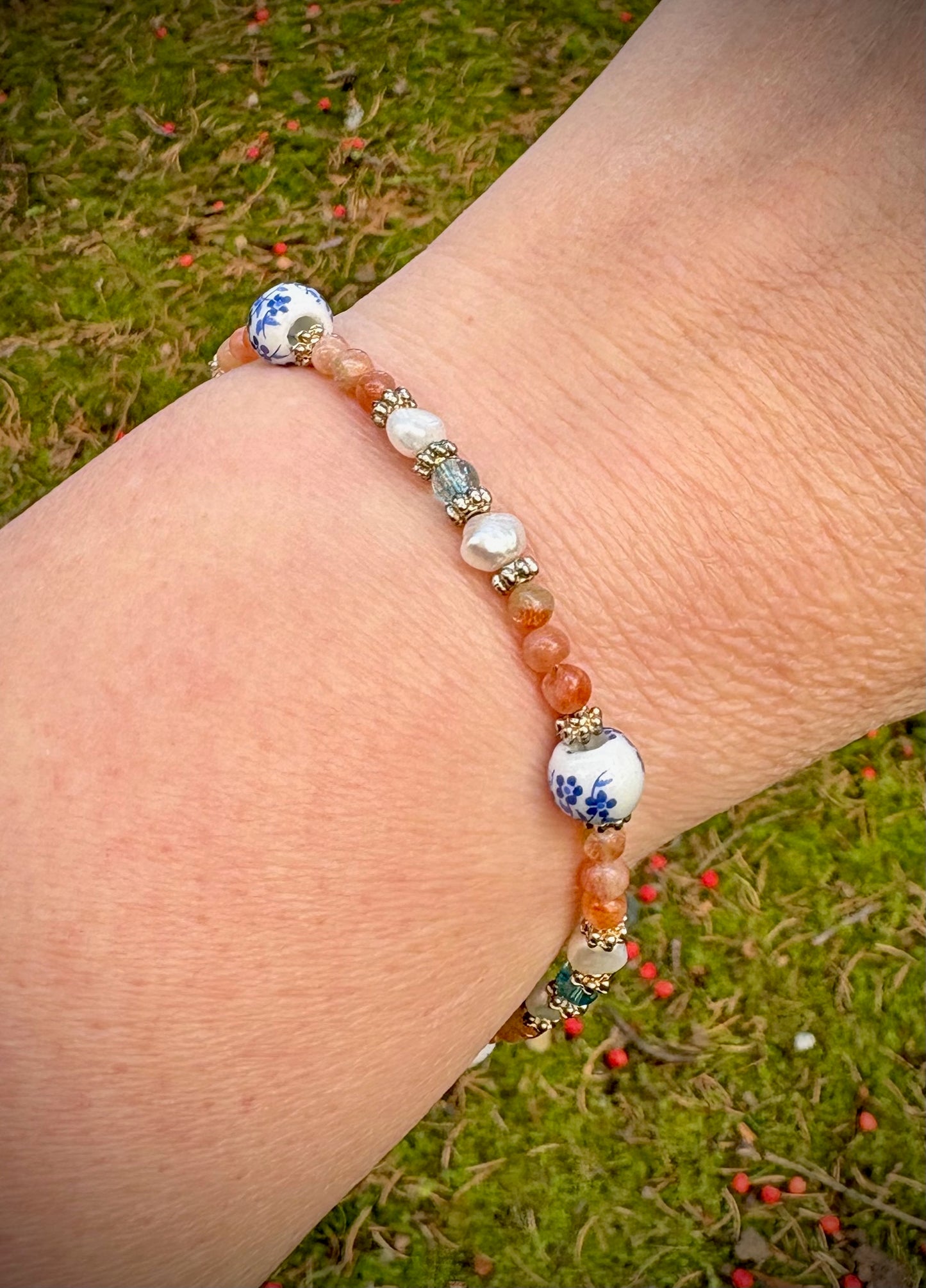 Calypso Bracelet - Sunstone, Pearl, Porcelain, Blue Quartz