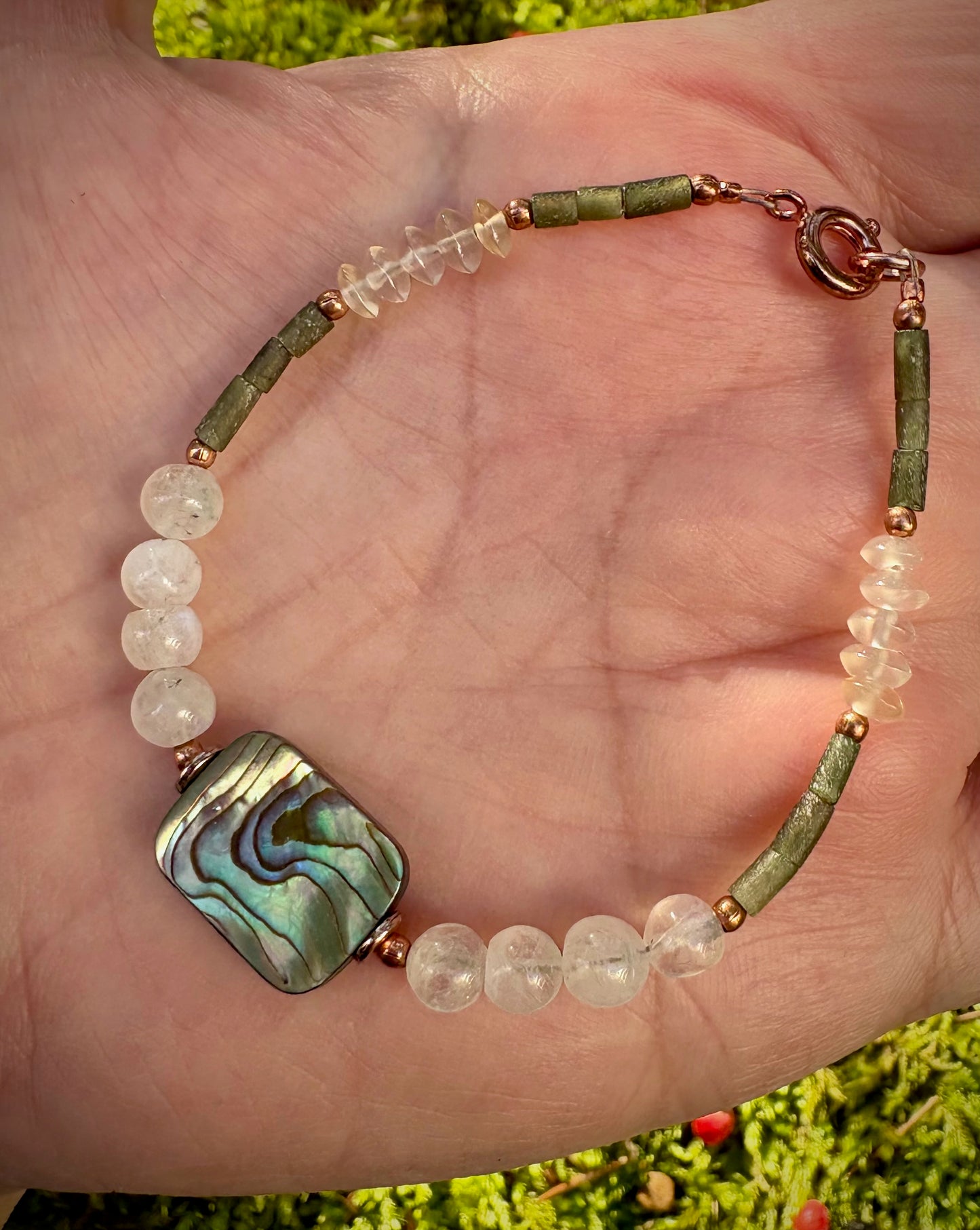 Thetis Bracelet - Abalone, Moonstone, Jade, Misty Quartz