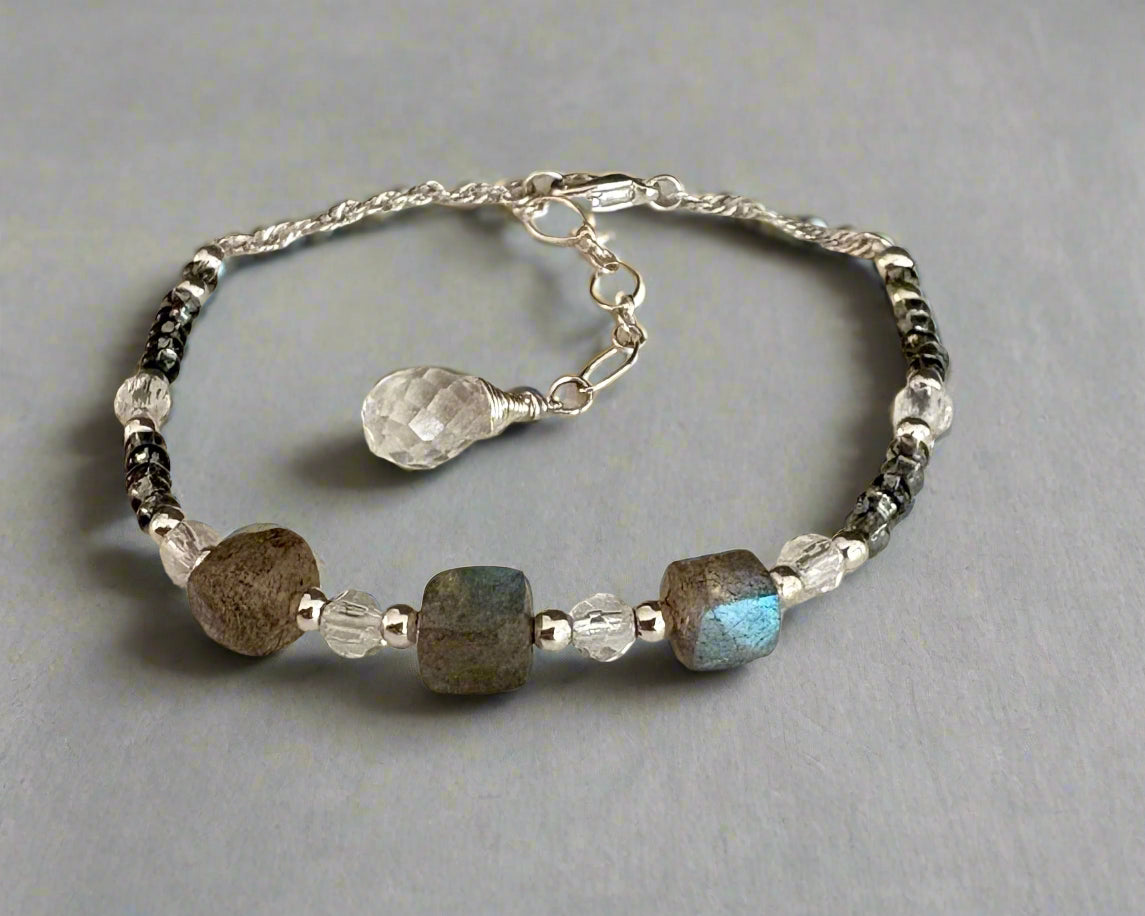 Zephyrus Bracelet - Labradorite, Quartz, Swarovski Crystal