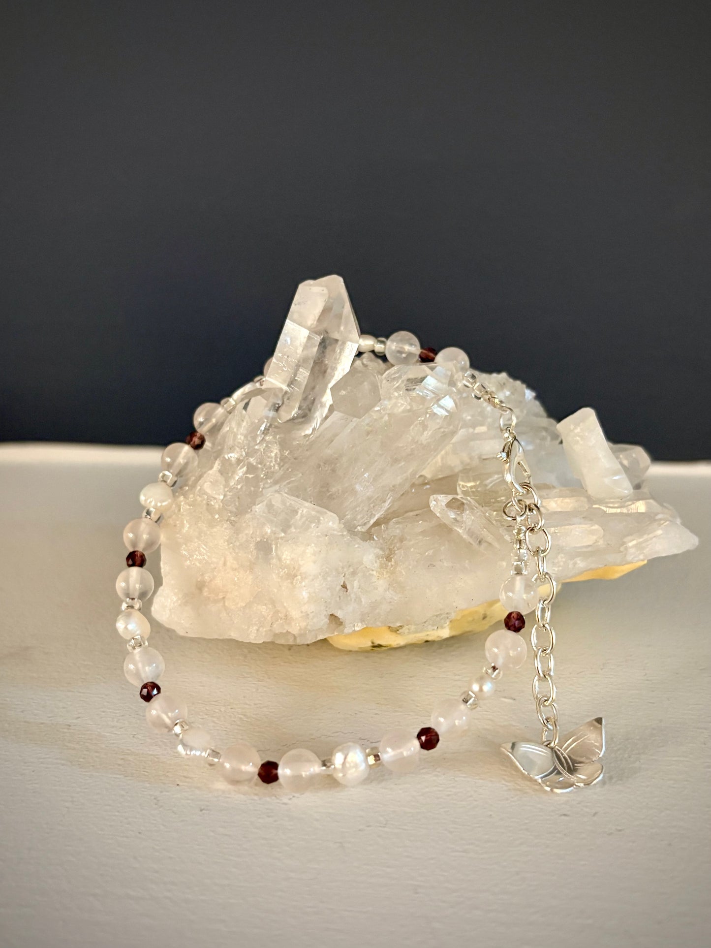 Elowen Bracelet - Rose Quartz, Pearl, and Crystal