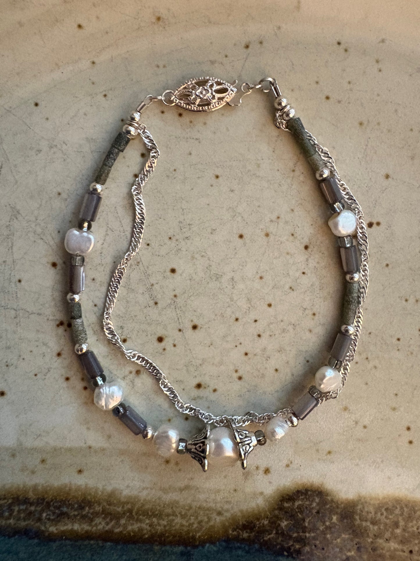 Pearline Bracelet - Pearl, Abalone, Jade