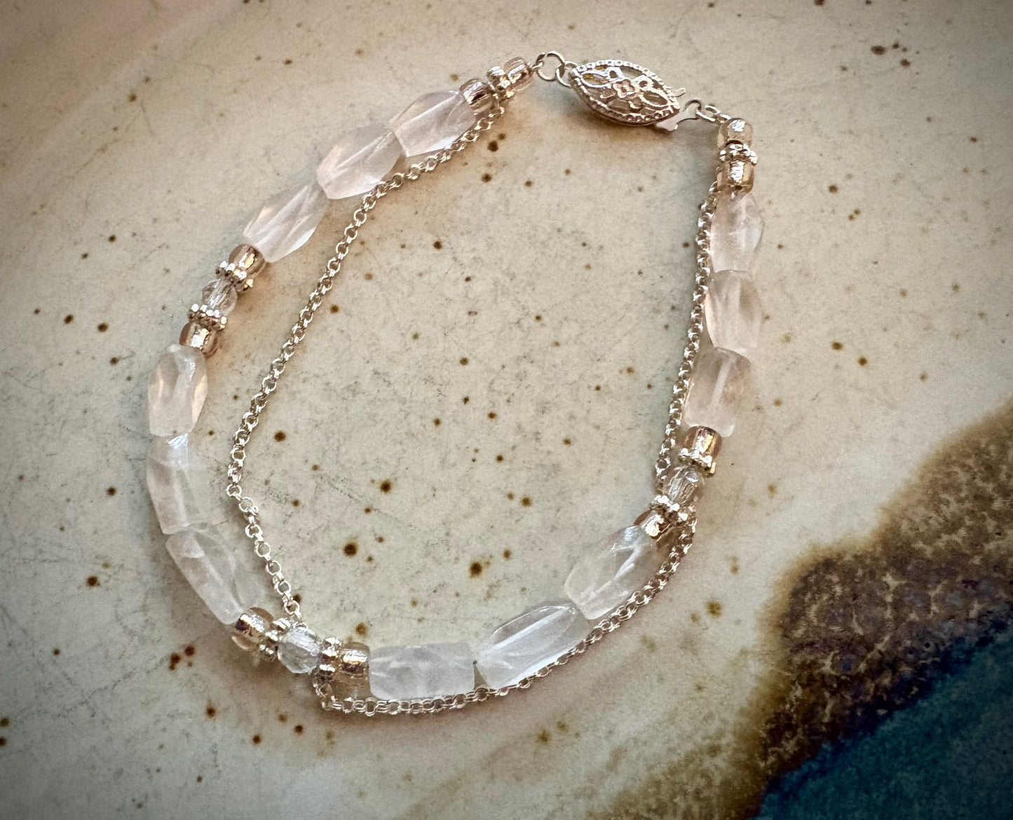 Pirene Bracelet - Rose Quartz and Stirling Silver