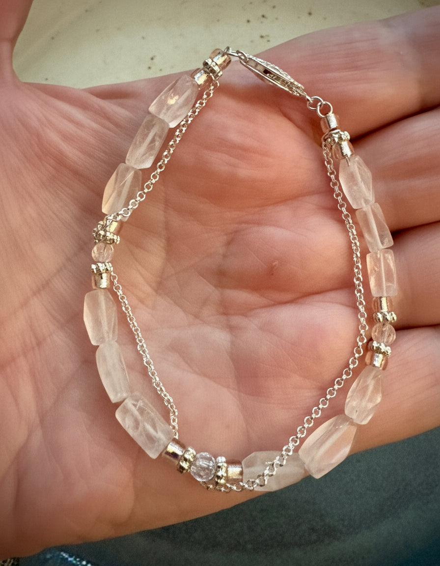 Pirene Bracelet - Rose Quartz and Stirling Silver