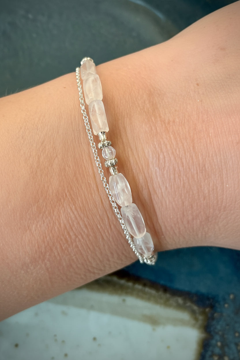 Pirene Bracelet - Rose Quartz and Stirling Silver