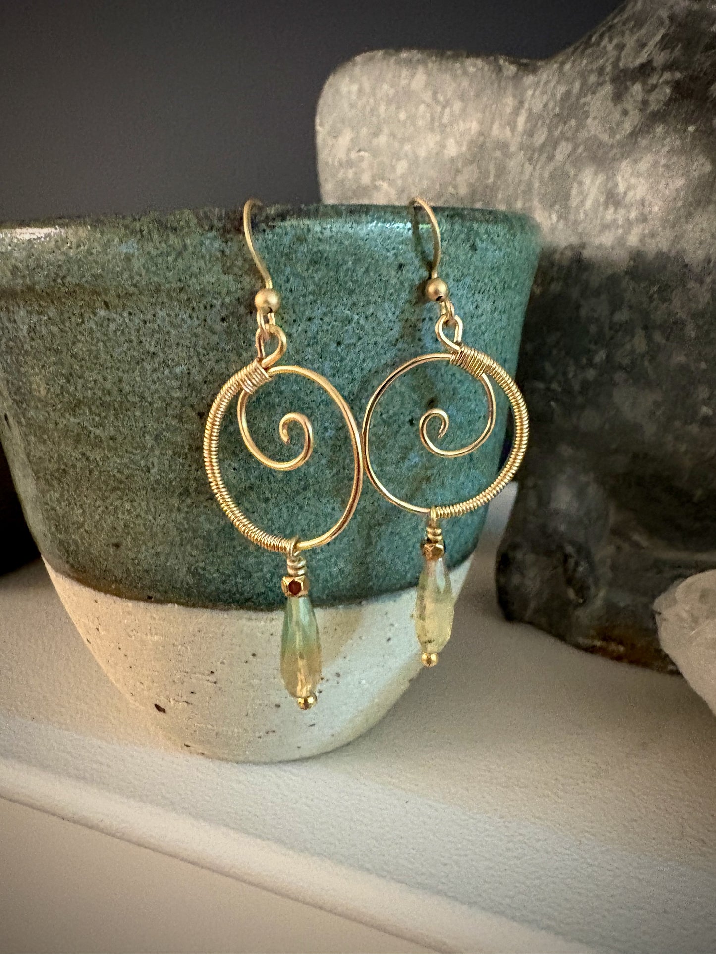 Favorecida Earrings - Fluorite, wire-wrapped