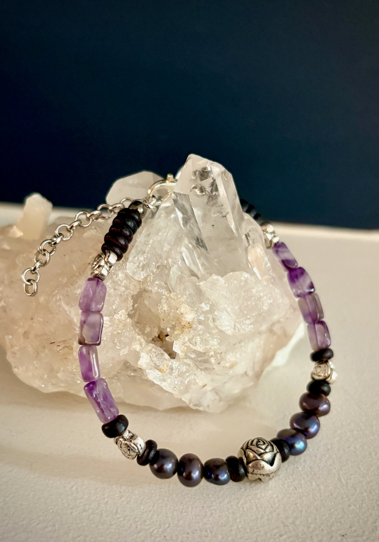 Thespia Bracelet - Amethyst and Peacock Pearl