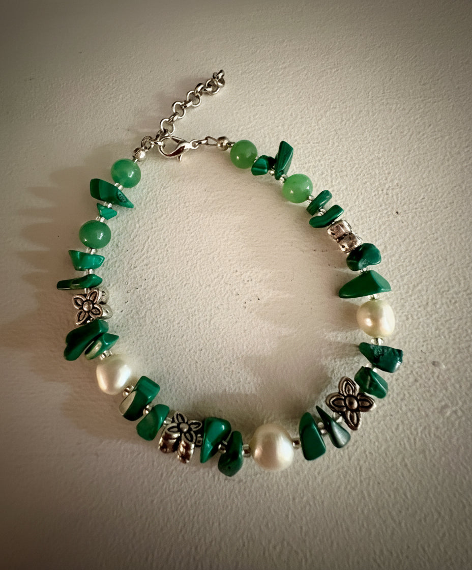 Eunoe Bracelet - Aventurine, Malachite, and Pearl