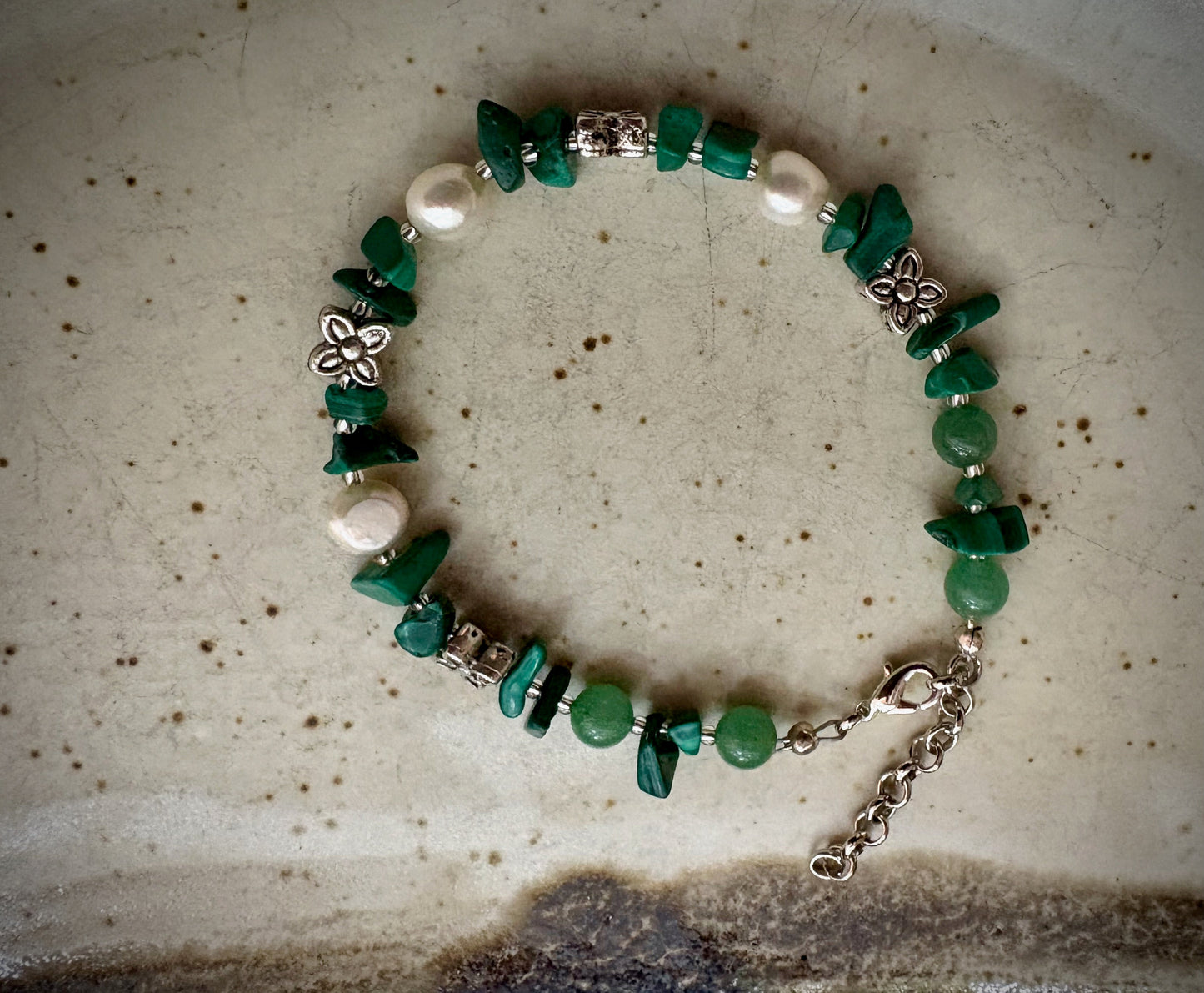 Eunoe Bracelet - Aventurine, Malachite, and Pearl