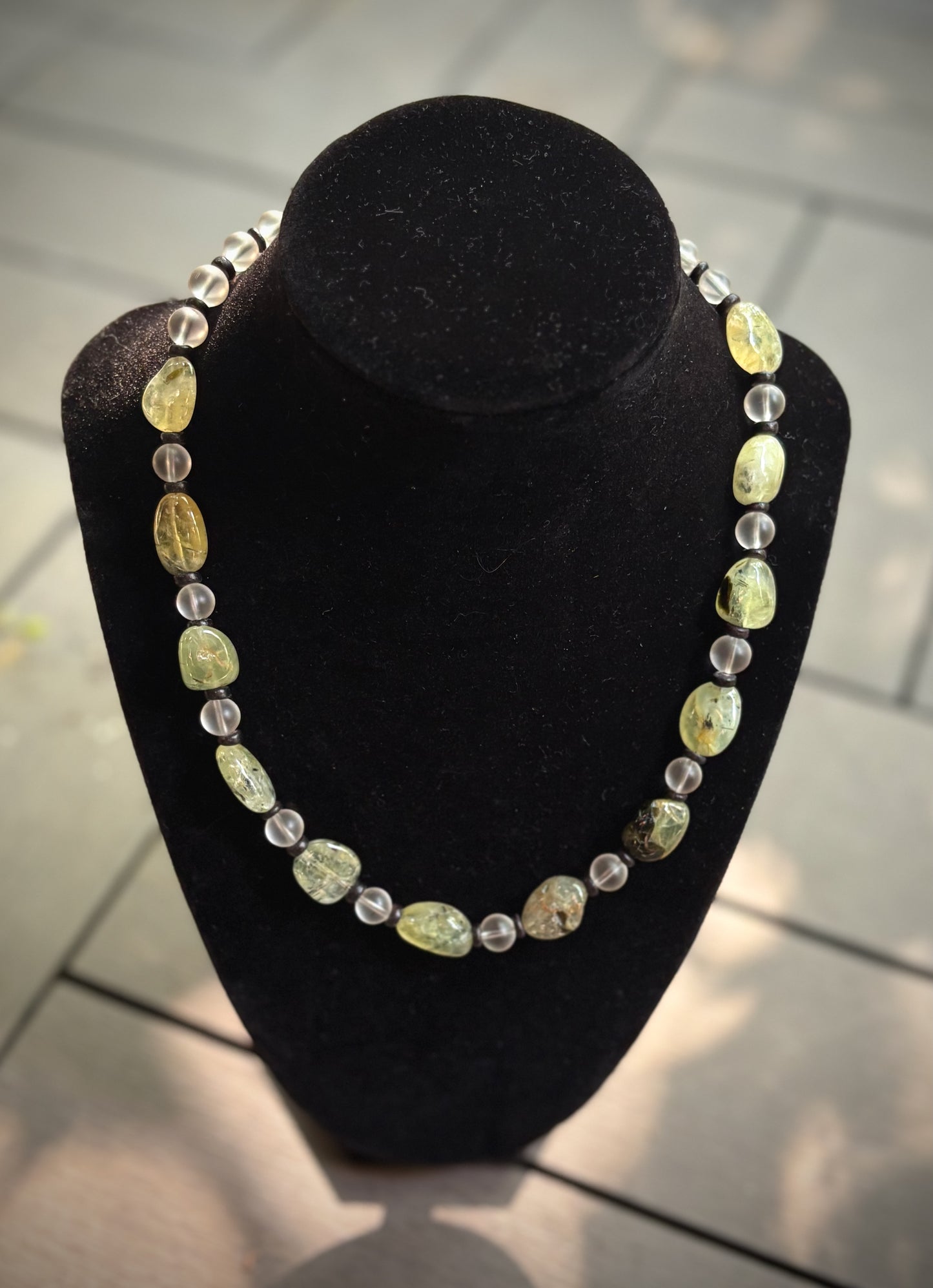 Kaone Necklace - Prehnite (Grade A) with Vintage Glass
