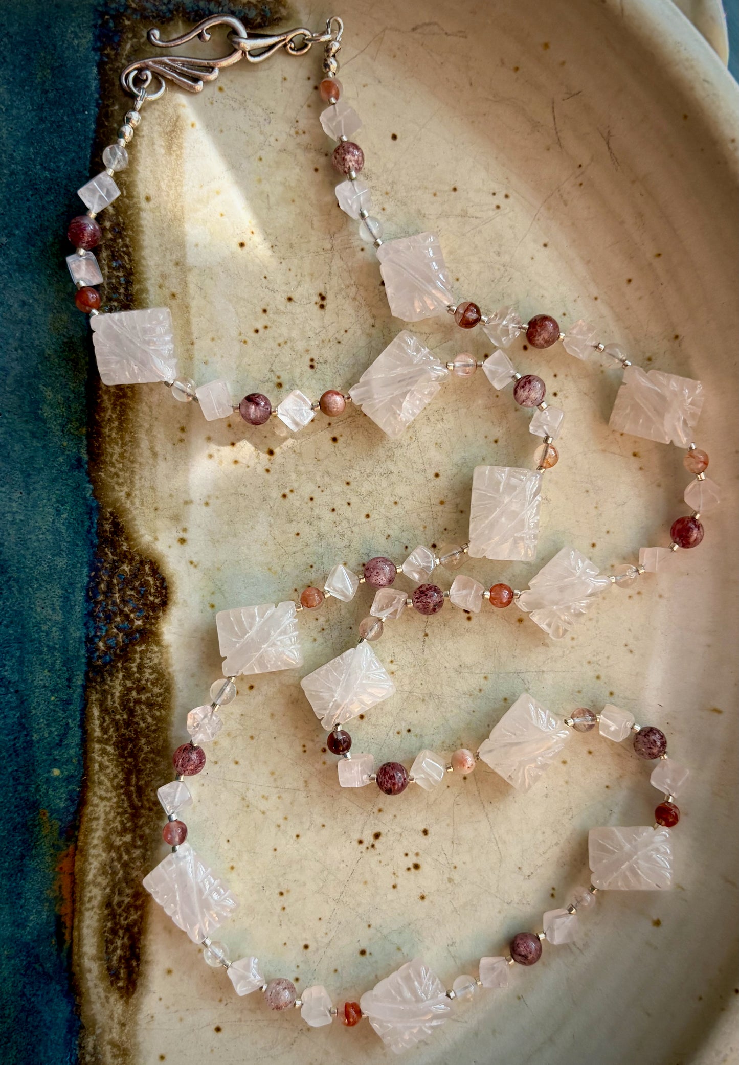 Ammis Necklace - Carved Rose Quartz, Cherry and Strawberry Quartz