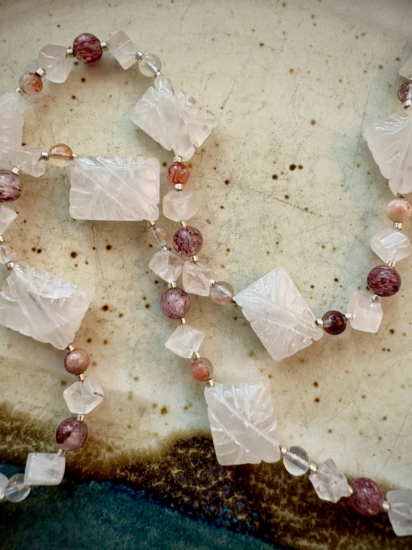 Ammis Necklace - Carved Rose Quartz, Cherry and Strawberry Quartz