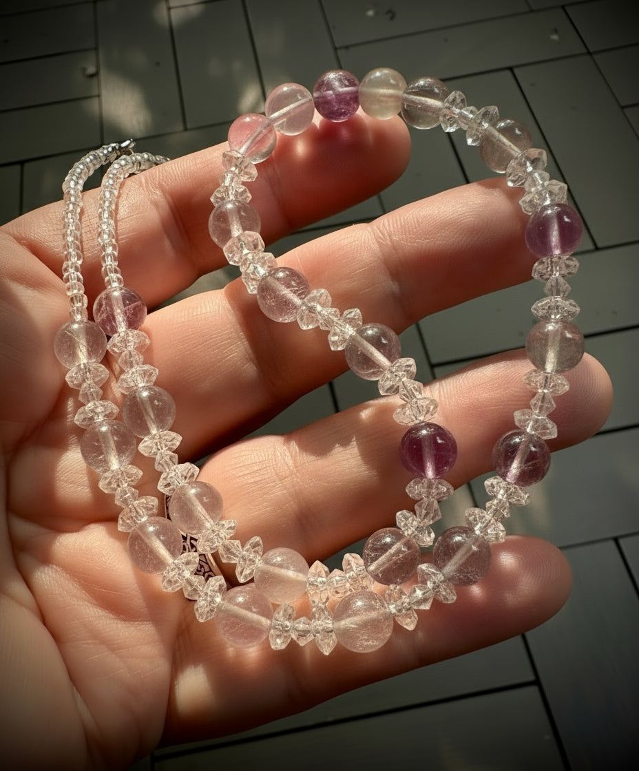 Aella Necklace - Fluorite and Vintage Glass