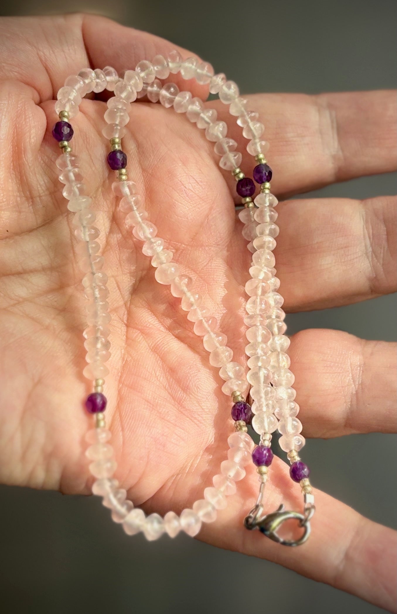 Odione Necklace -Rose Quartz and Amethyst