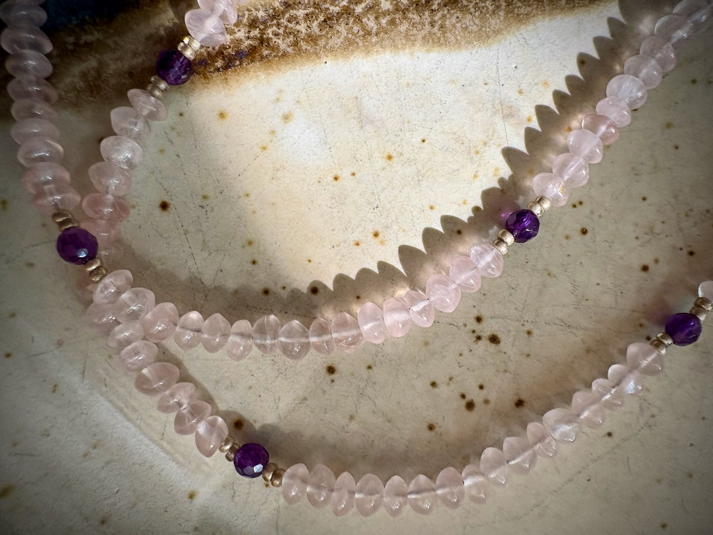 Odione Necklace -Rose Quartz and Amethyst
