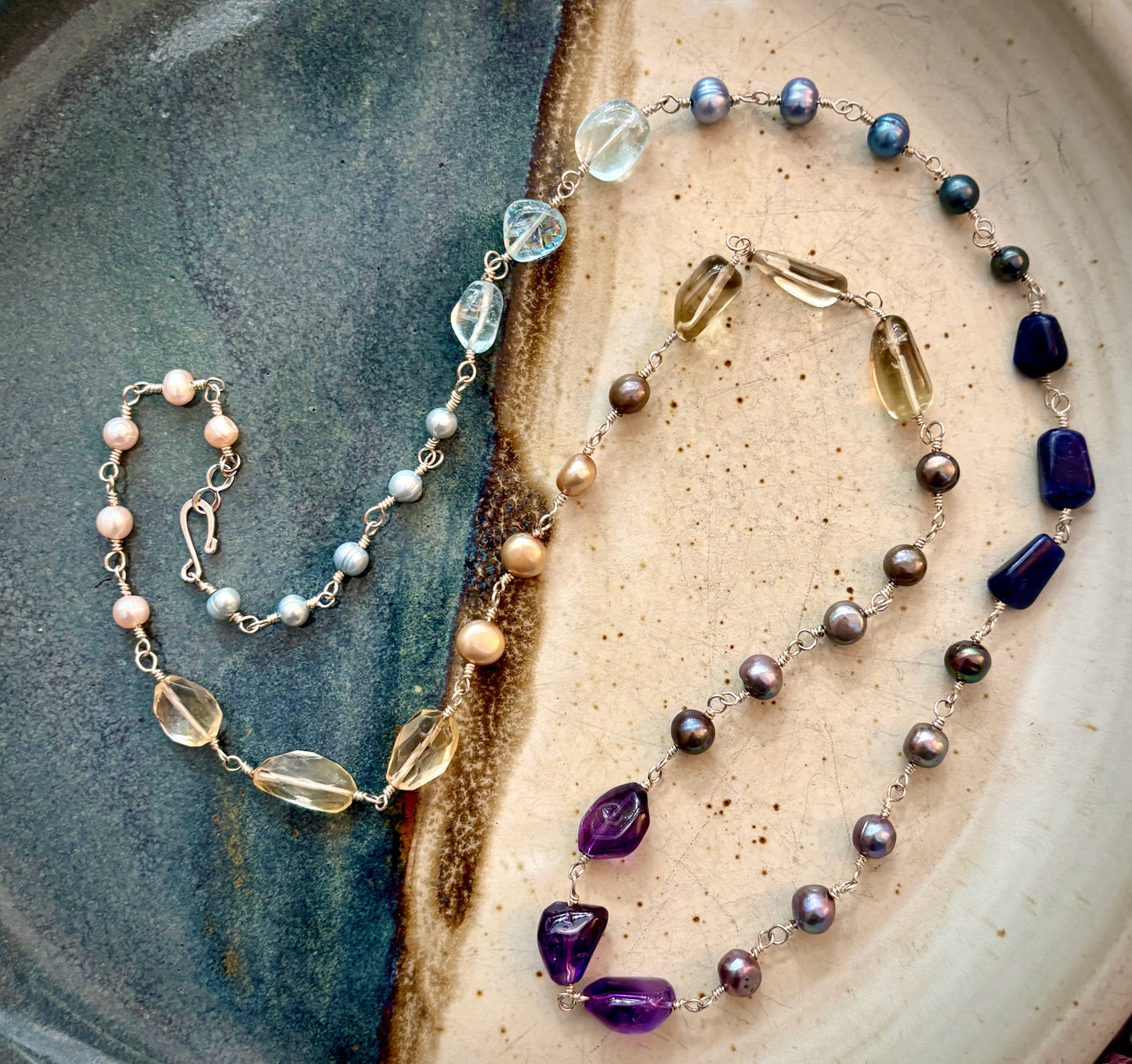 Ezna Necklace - Multicoloured Freshwater Pearl, Aquamarine, Lapiz Lazuli, Amethyst, Smoky Quartz, Citrine