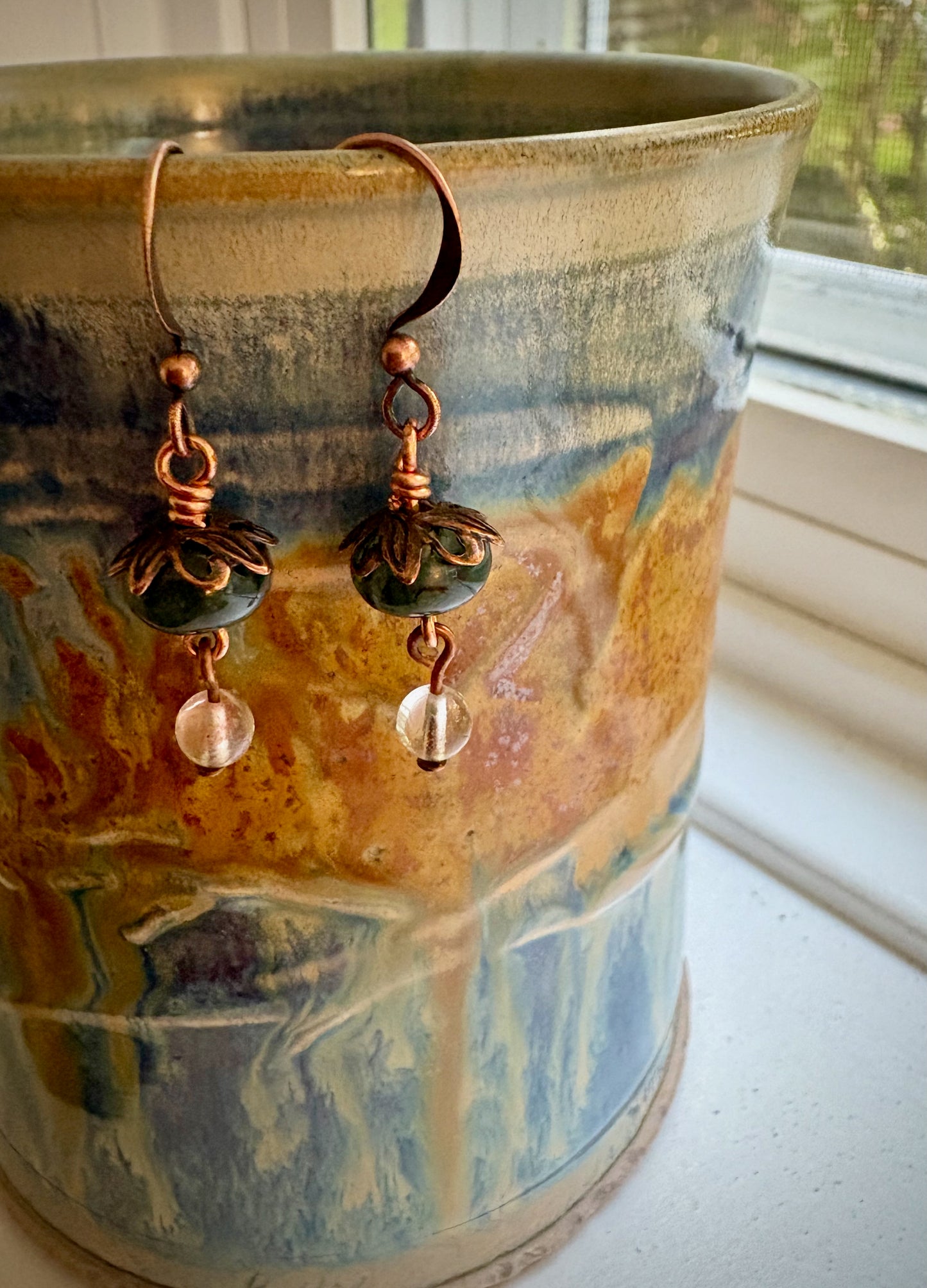 Alejandra Earrings - Moss Agate and Cherry Quartz