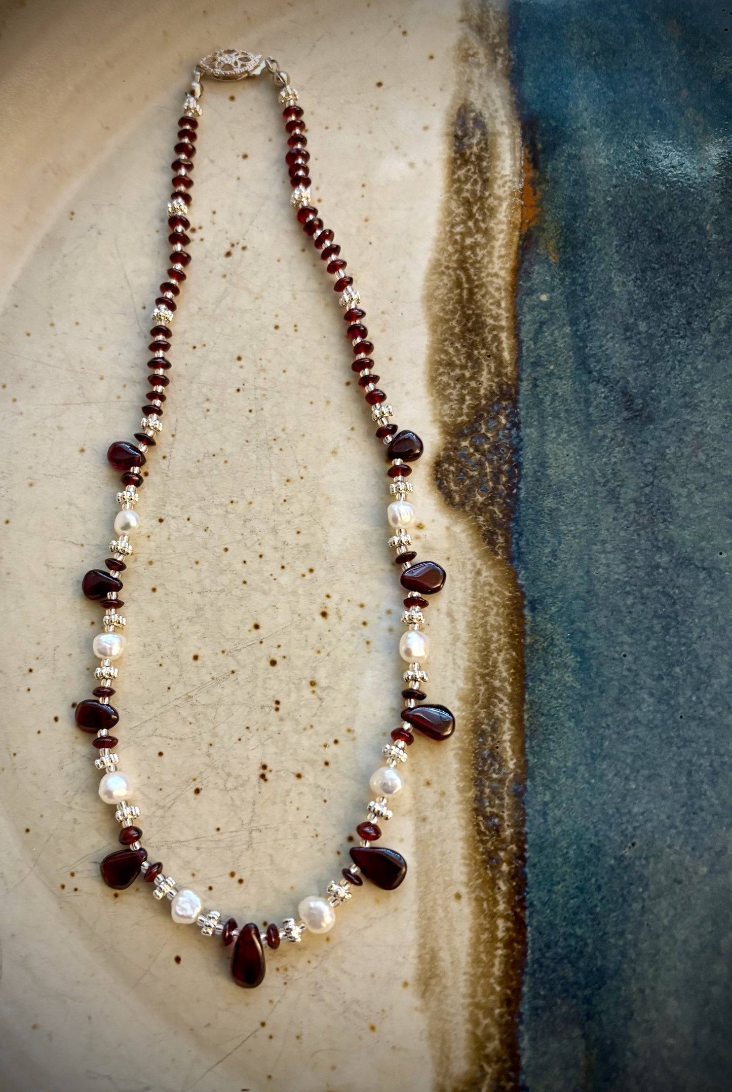 Nymelle Necklace - Garnet and Pearl