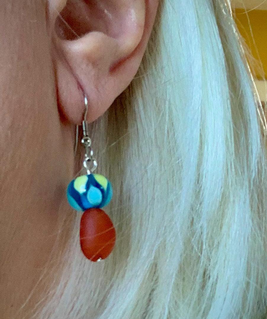 Maravilla Earrings - Carnelian and Lampwork Glass Mushrooms