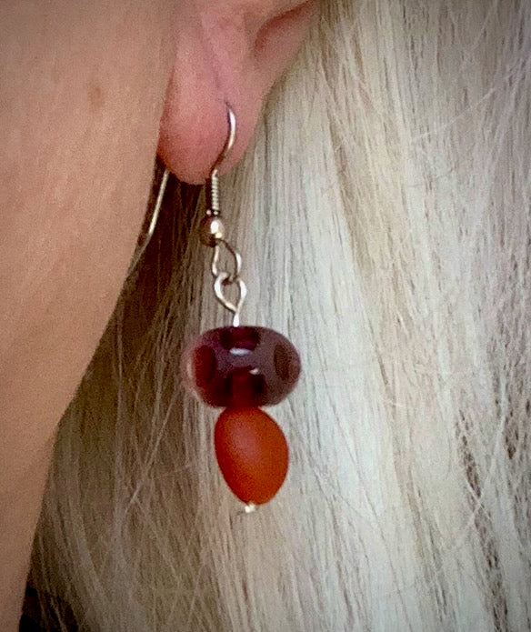 Maravilla Earrings - Carnelian and Lampwork Glass Mushrooms