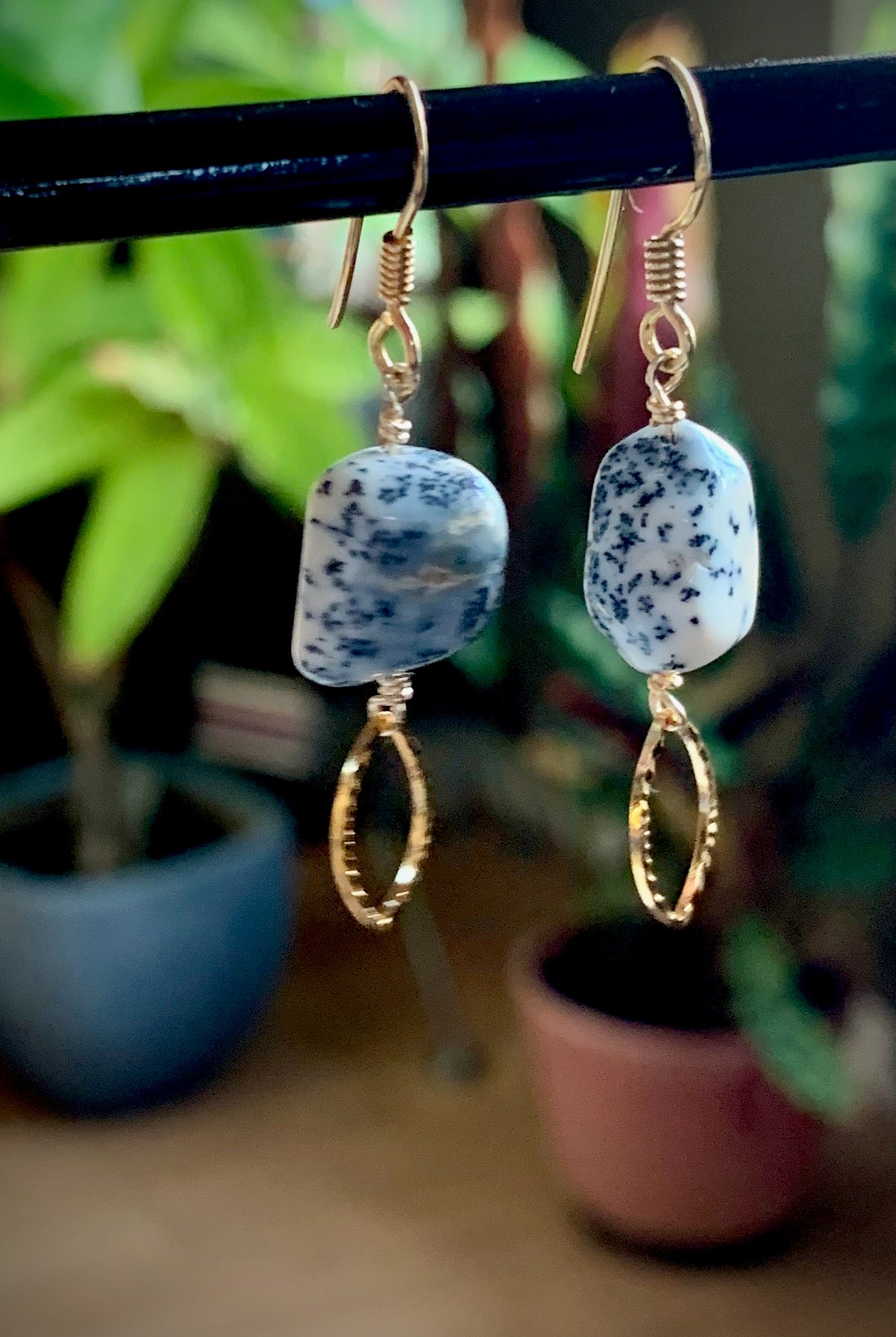 Tesoro Earrings - Dendritic Opal with dangle