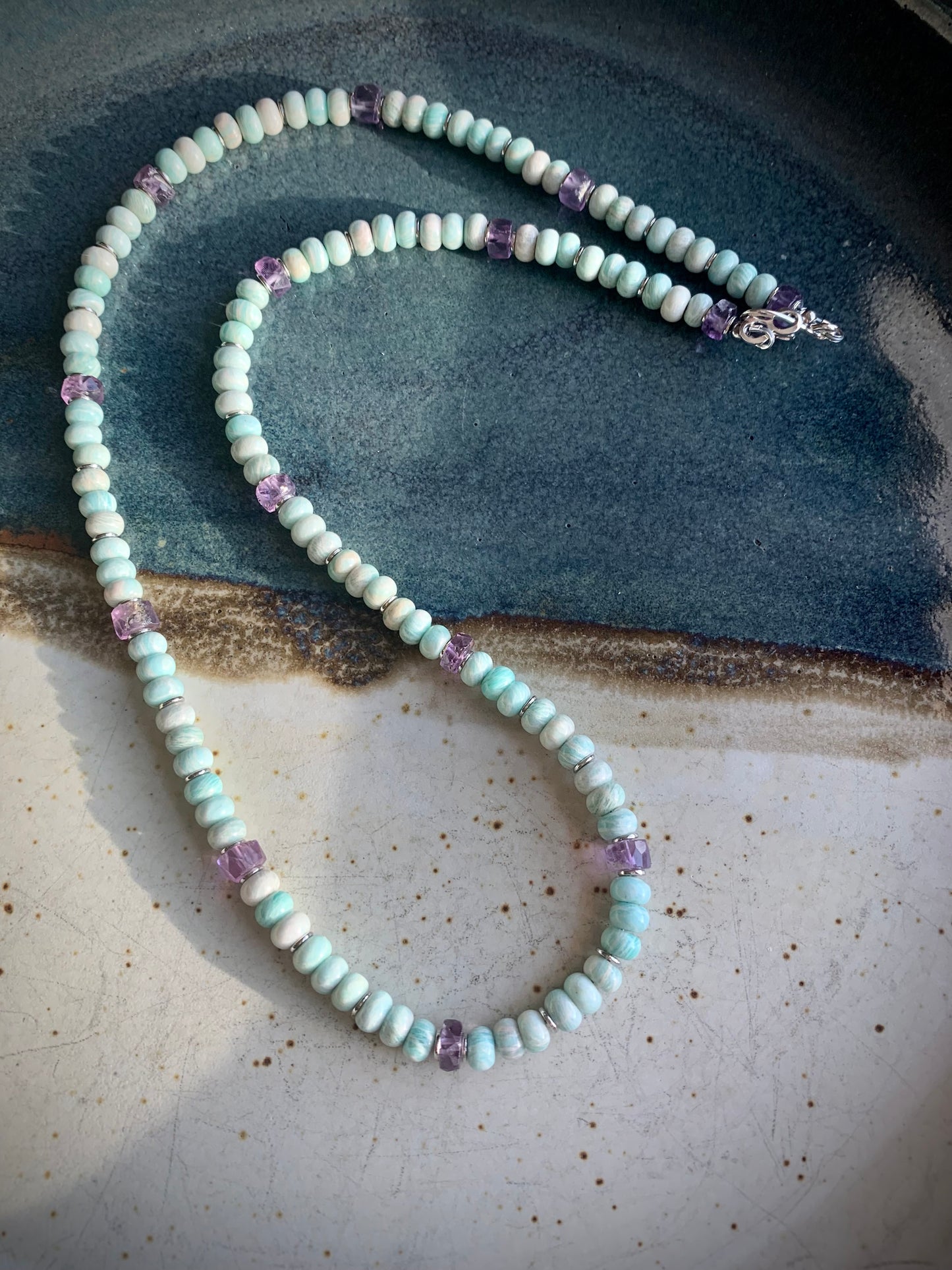 Mystis Necklace - Amazonite Rondelle and Faceted Amethyst