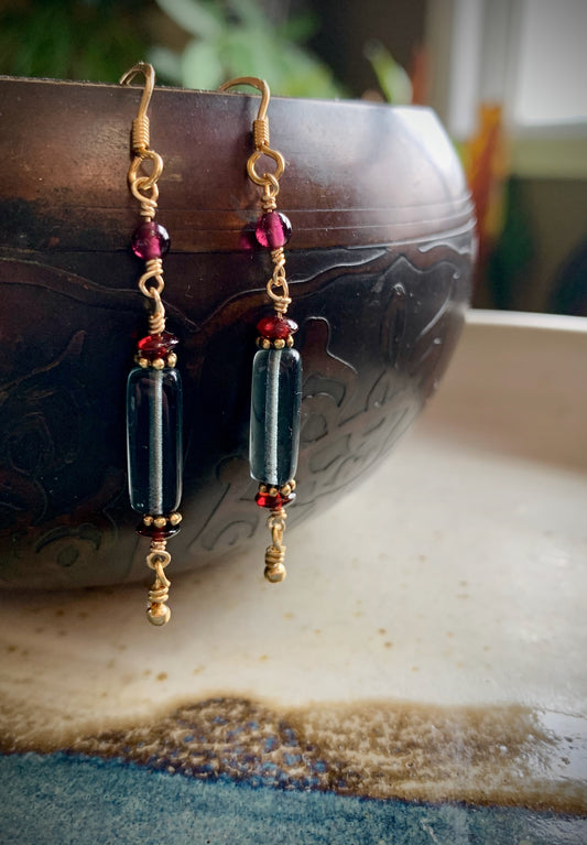 Mariposa Earrings - Blue Crystal and Garnet