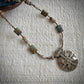 Preciosa Necklace - Chrysocolla in Quartz and Polychrome Jasper with Vintage White Bronze Medallion.