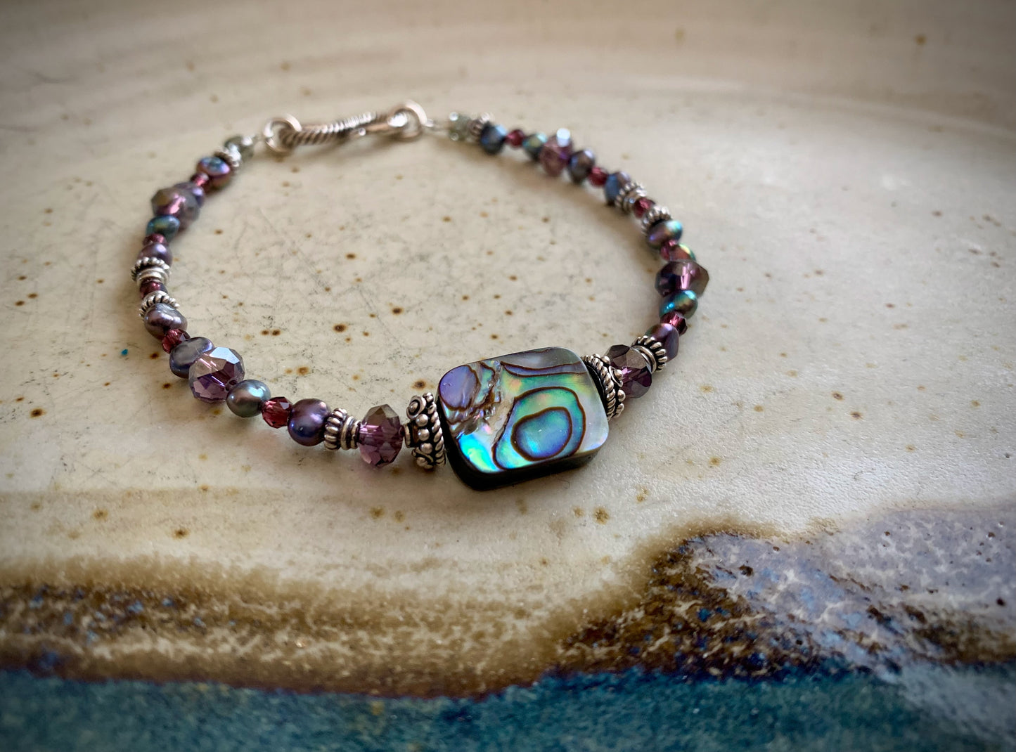 Coronis Bracelet - Abalone, Peacock Pearls, and Czech Glass Beads