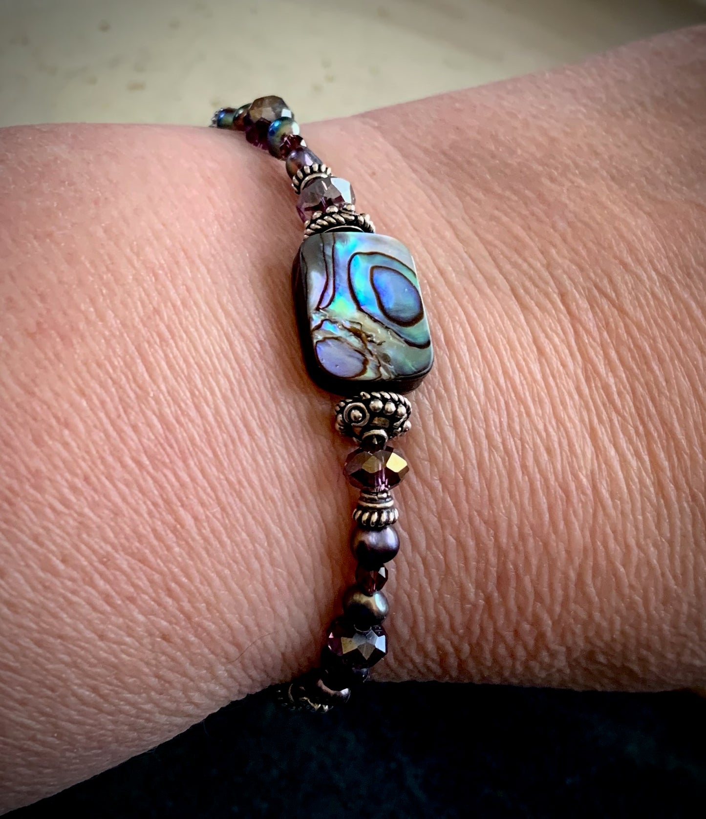 Coronis Bracelet - Abalone, Peacock Pearls, and Czech Glass Beads