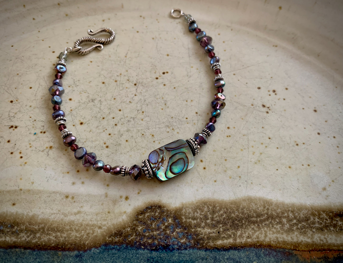 Coronis Bracelet - Abalone, Peacock Pearls, and Czech Glass Beads