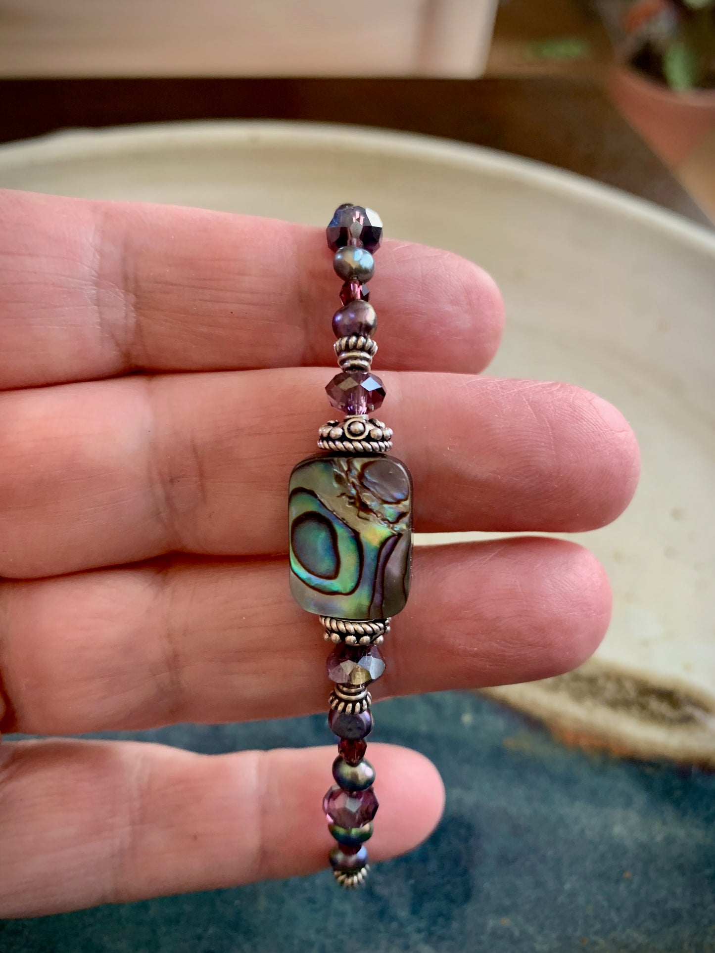 Coronis Bracelet - Abalone, Peacock Pearls, and Czech Glass Beads