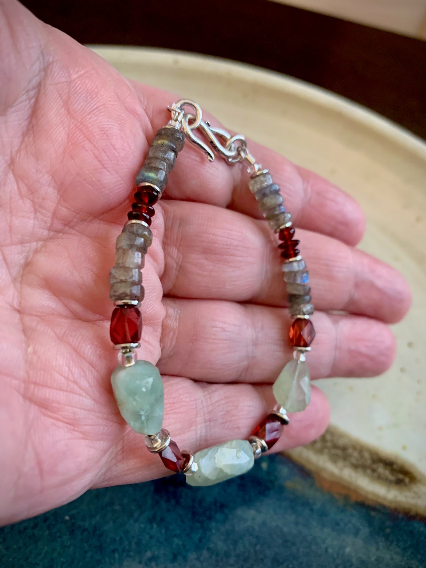 Amphiris Bracelet - Prehnite, Garnet, and Labradorite