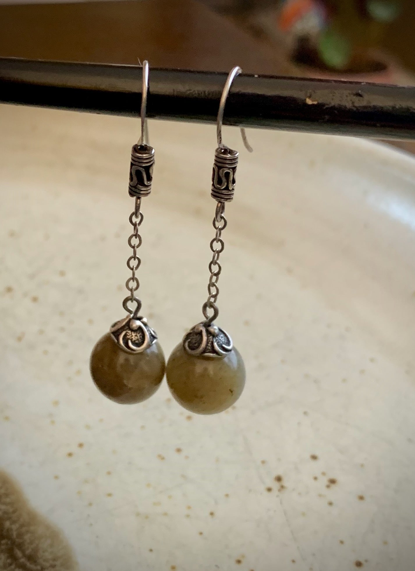 Rica Earrings - Labradorite with Antique Finish Silver Dangle