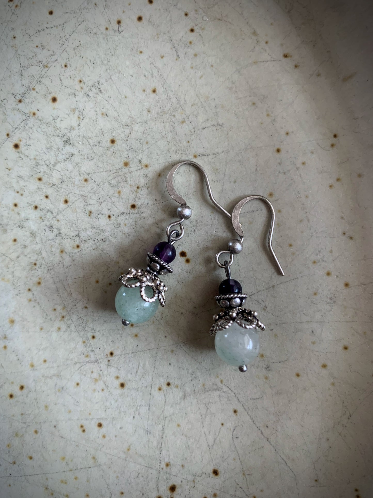 Azucar Earrings - Aquamarine and Dark Purple Fluorite