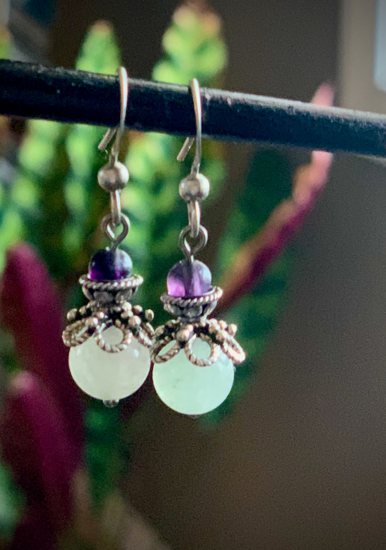 Azucar Earrings - Aquamarine and Dark Purple Fluorite