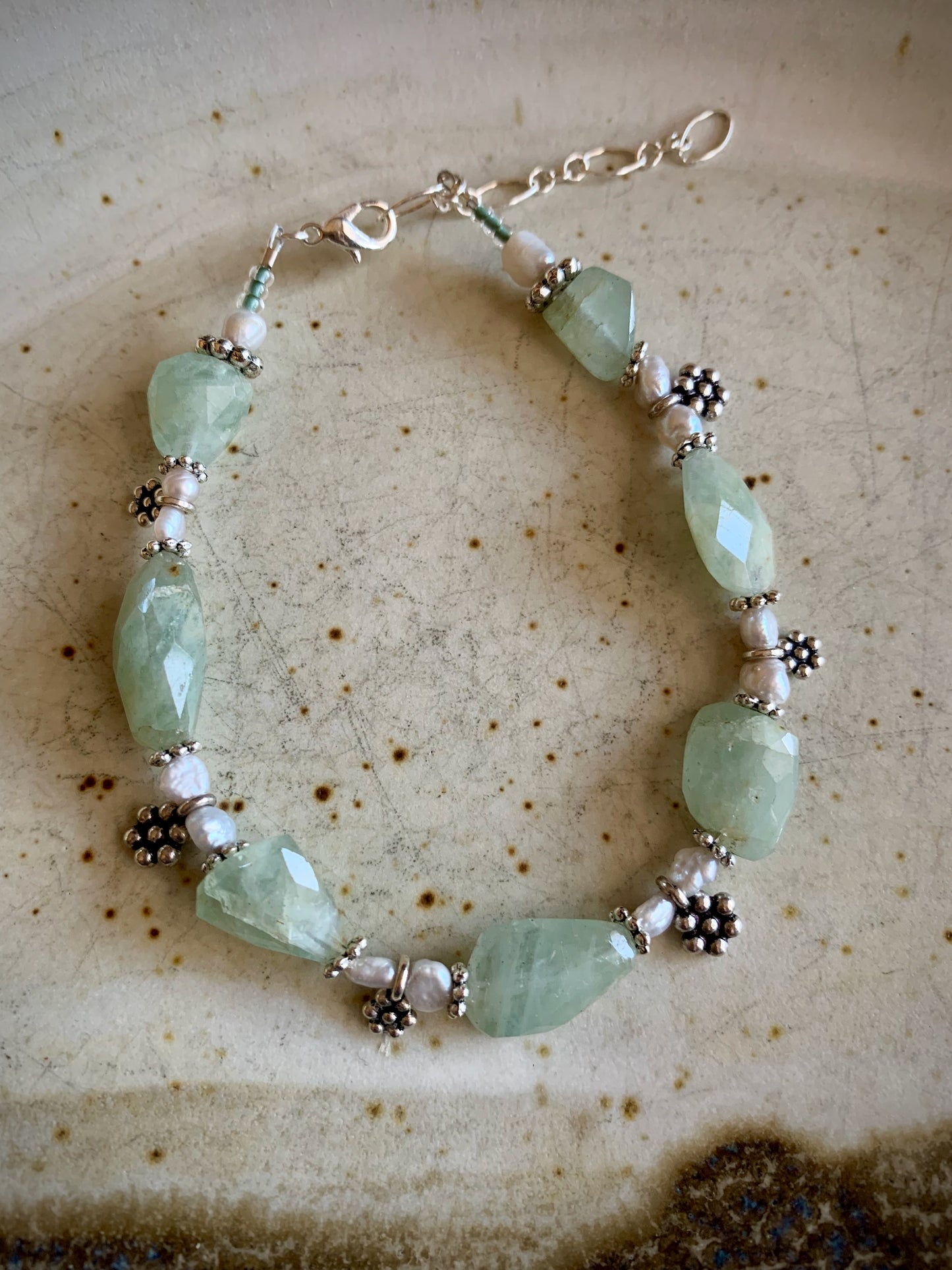 Alcyone Bracelet - Prehnite and Freshwater Pearl