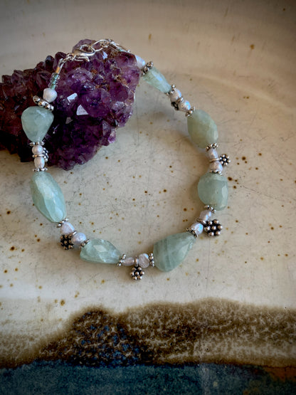 Alcyone Bracelet - Prehnite and Freshwater Pearl