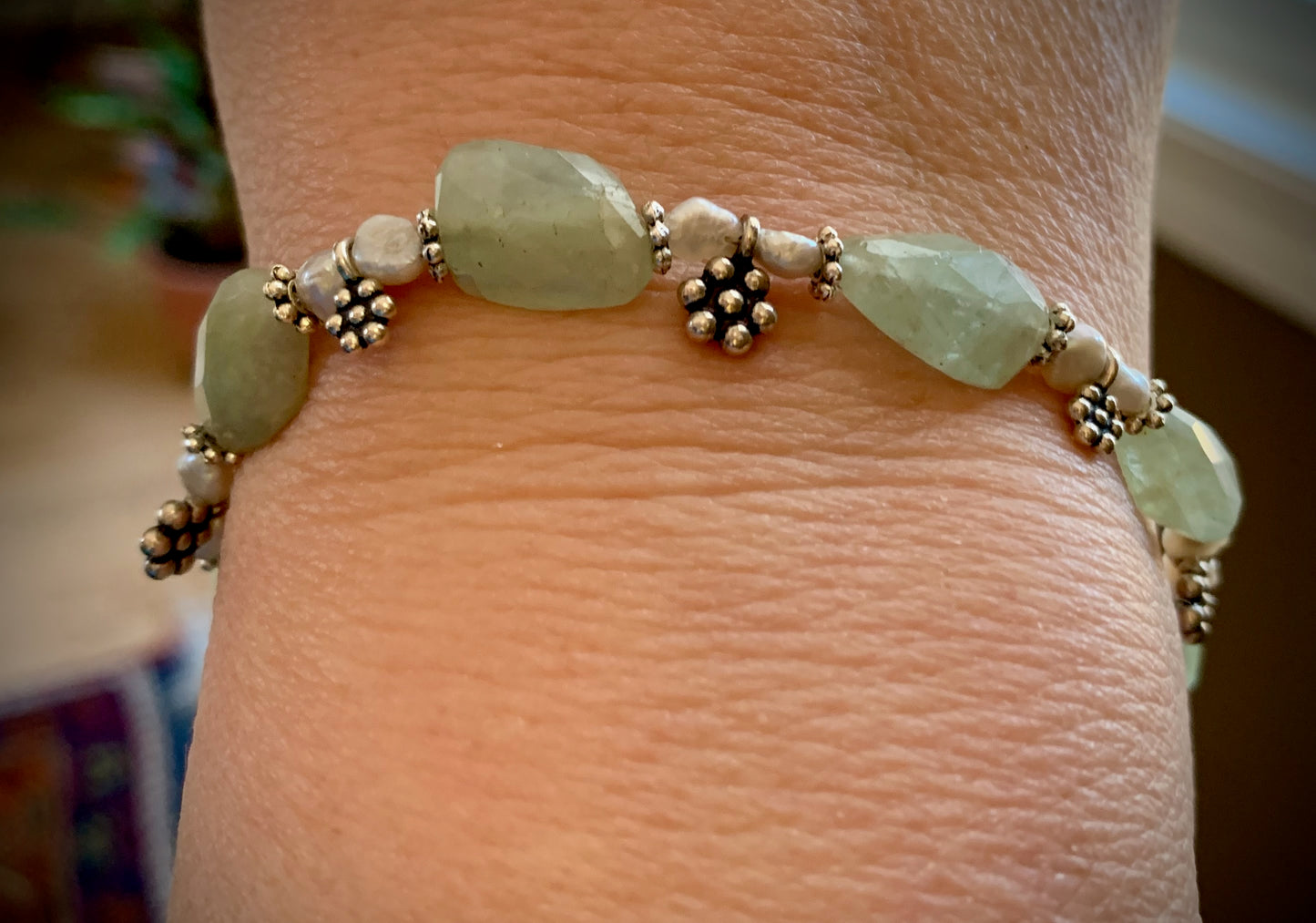 Alcyone Bracelet - Prehnite and Freshwater Pearl