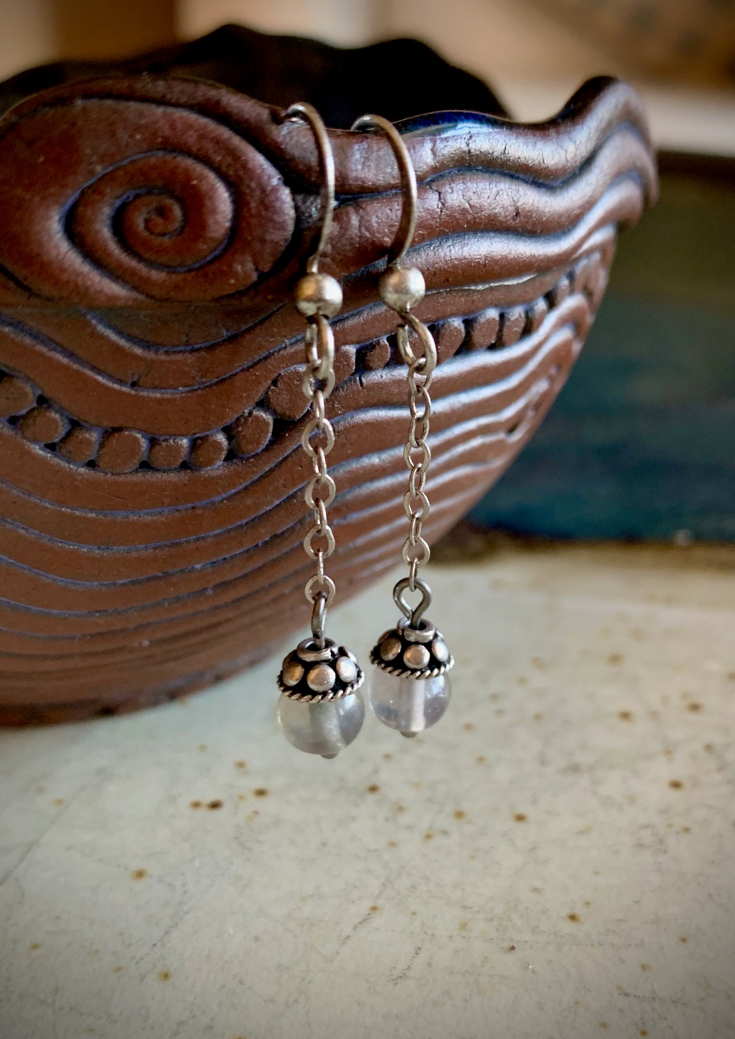 Dulce Earrings - Fluorite with Antique Silver Finish Beadcap