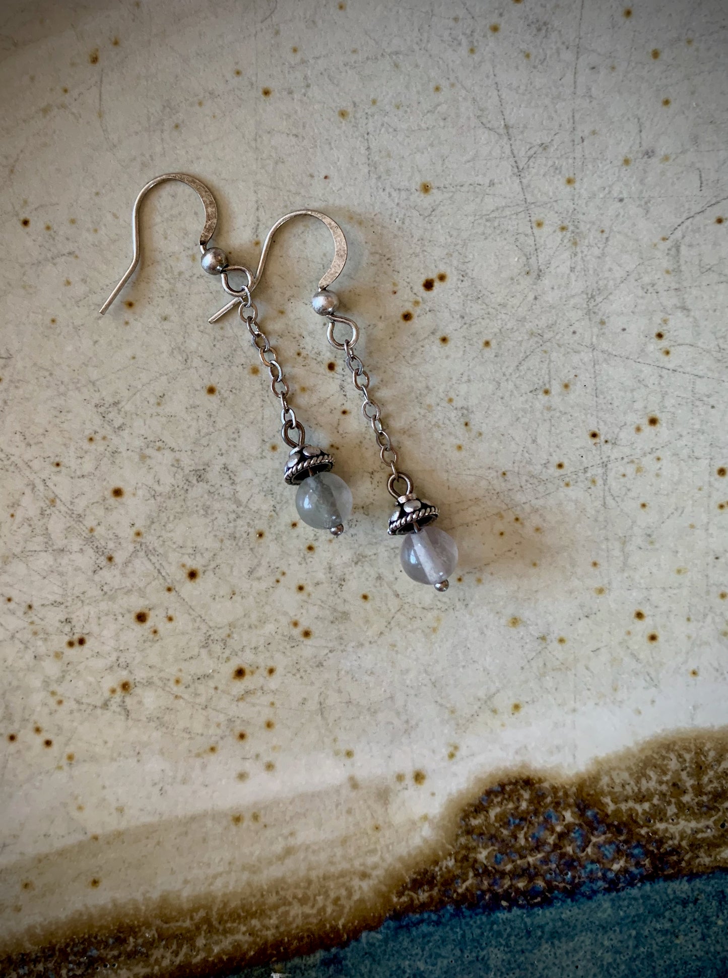 Dulce Earrings - Fluorite with Antique Silver Finish Beadcap