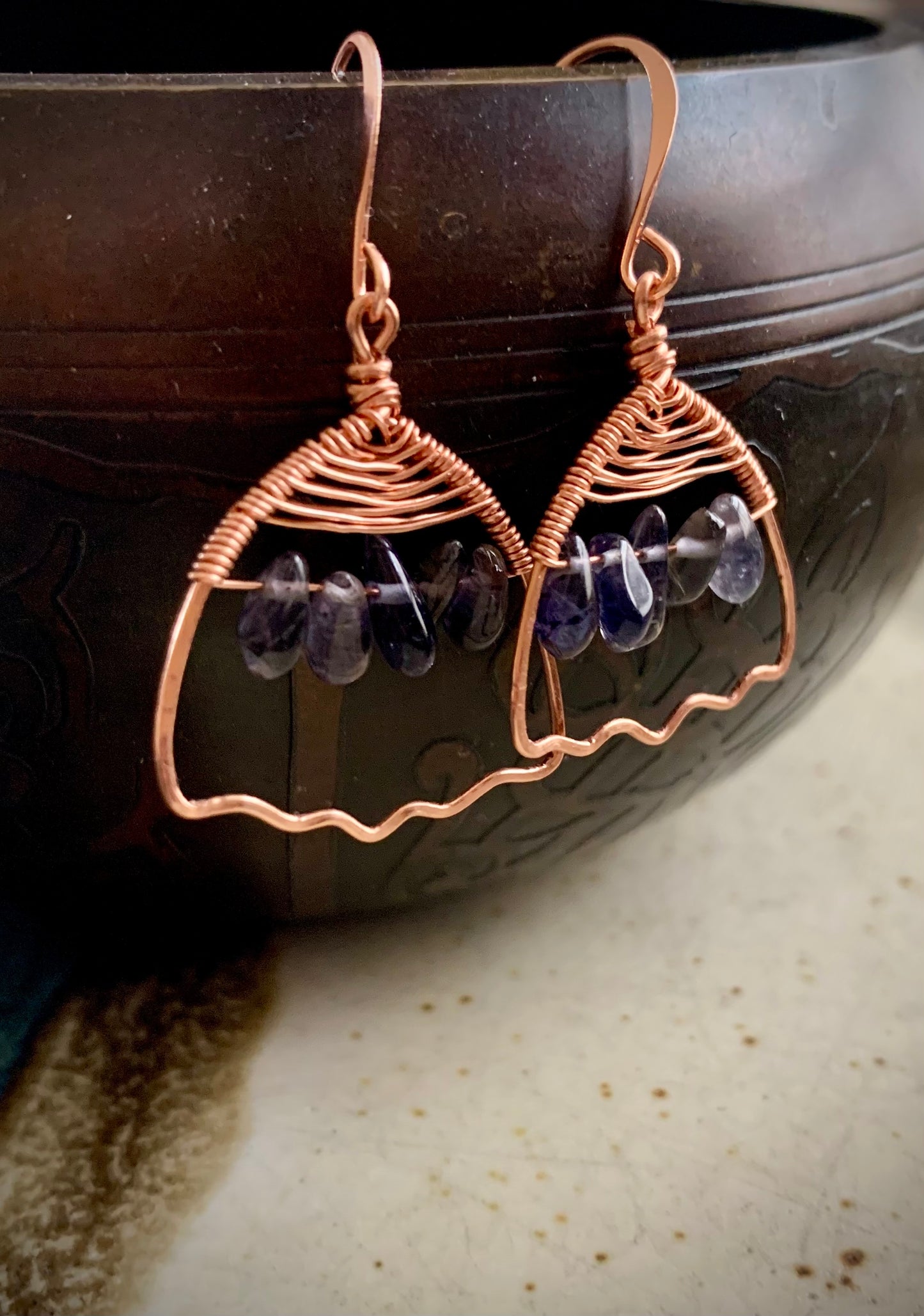 Nube Earrings - Copper Wirework with Iolite