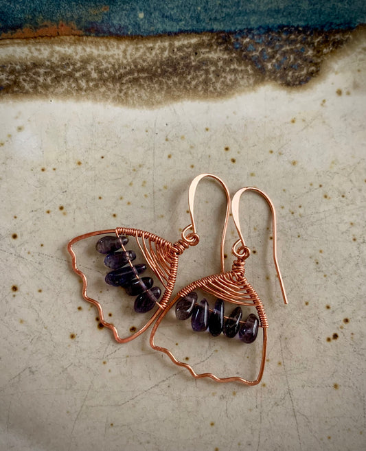 Nube Earrings - Copper Wirework with Iolite