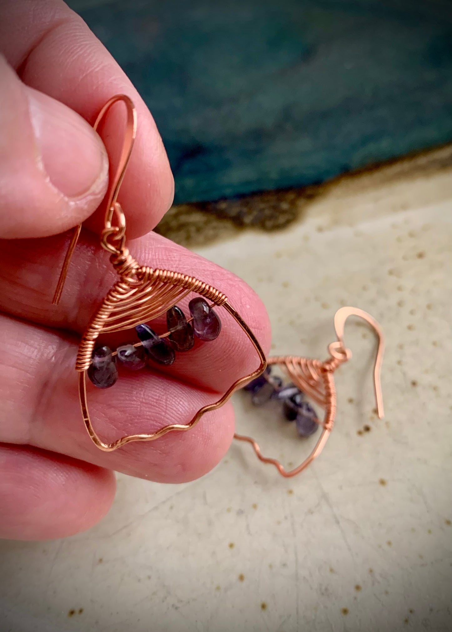 Nube Earrings - Copper Wirework with Iolite