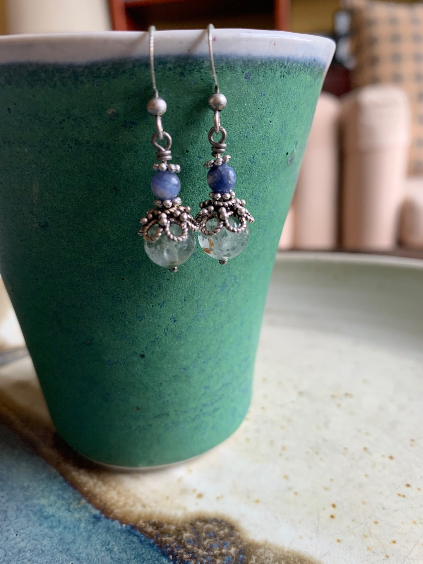 Abrazo Earrings - Green Phantom Quartz and Sodalite