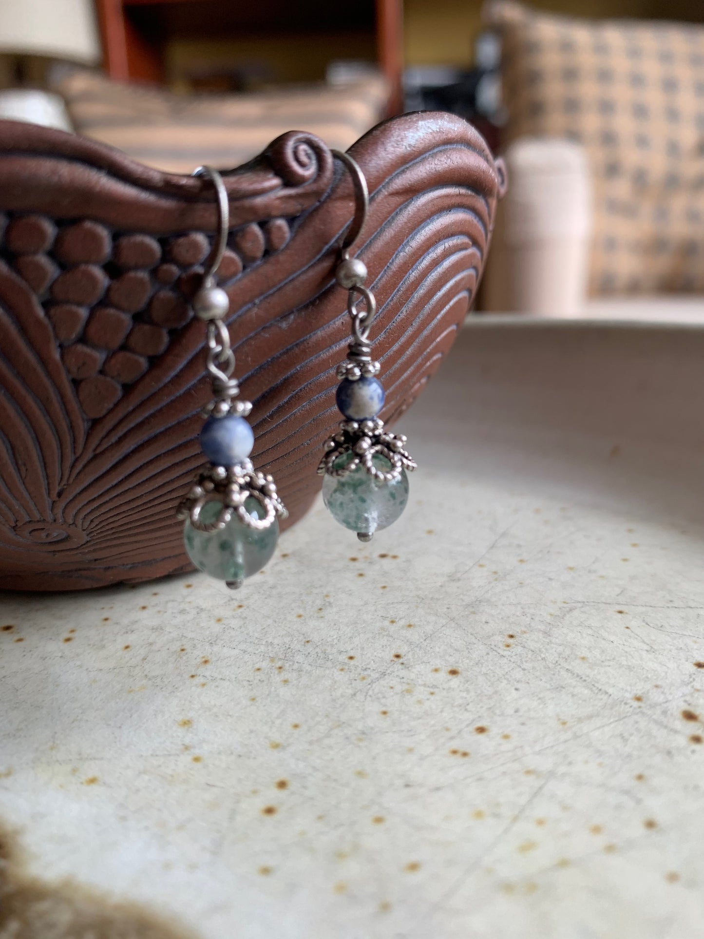 Abrazo Earrings - Green Phantom Quartz and Sodalite