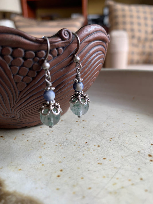 Abrazo Earrings - Green Phantom Quartz and Sodalite