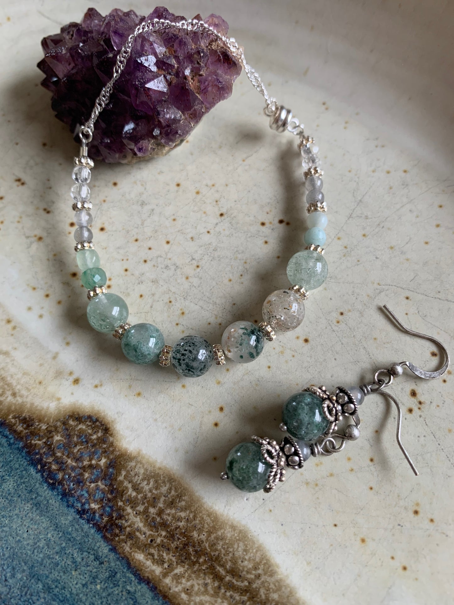 Gaia Bracelet - Green Phantom Quartz, Quartz, Amazonite