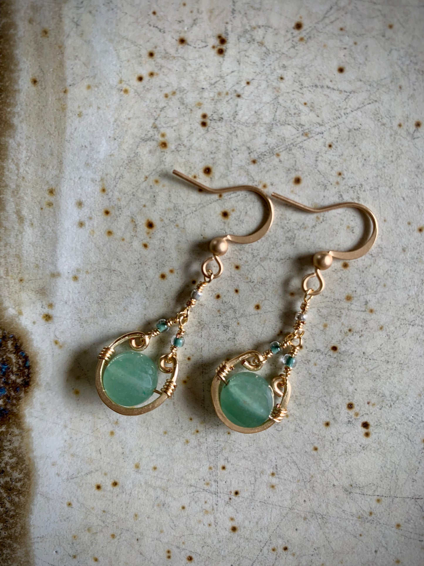 Unica Earrings - Gold Wirework with Faceted Aqua Chalcedony