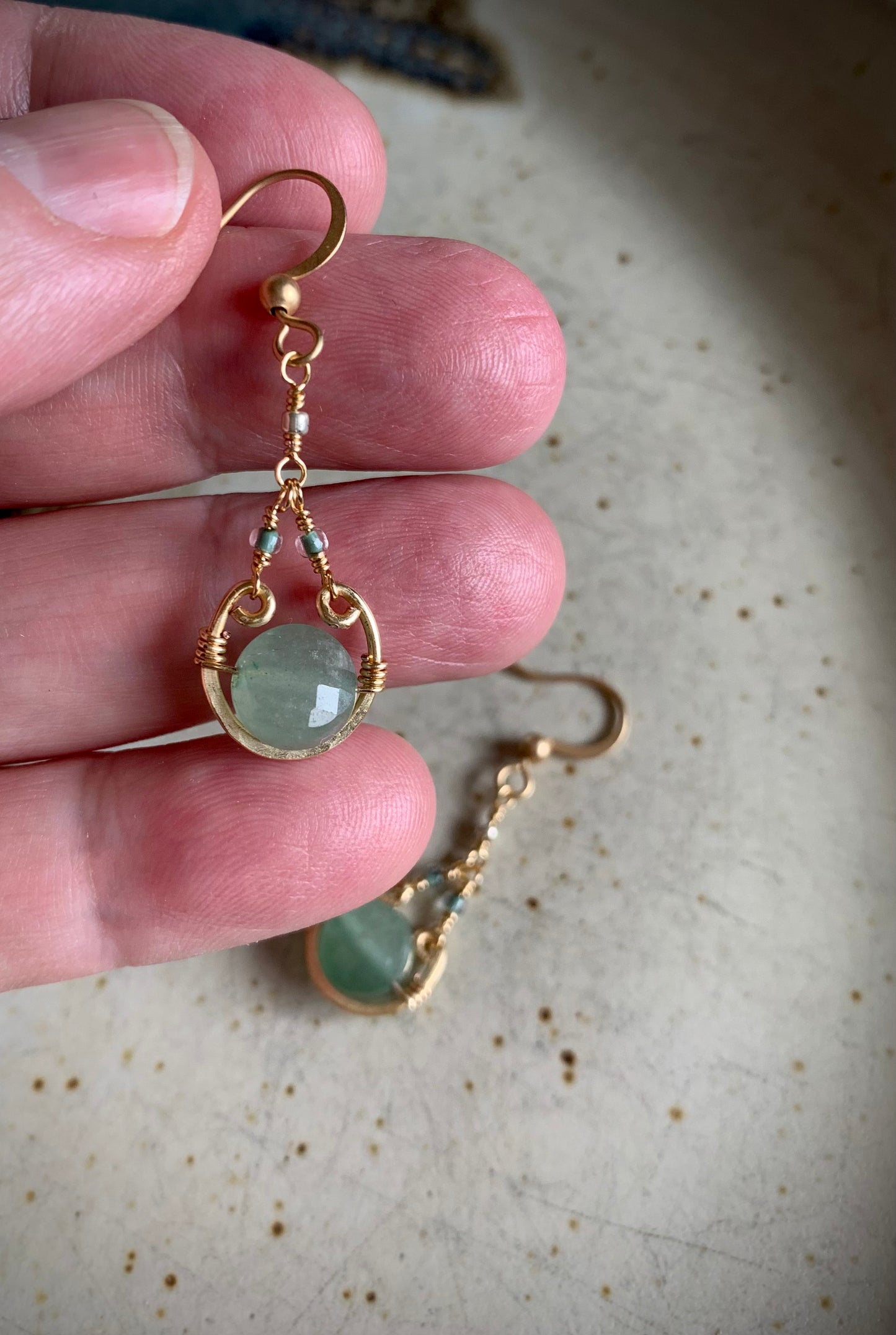 Unica Earrings - Gold Wirework with Faceted Aqua Chalcedony