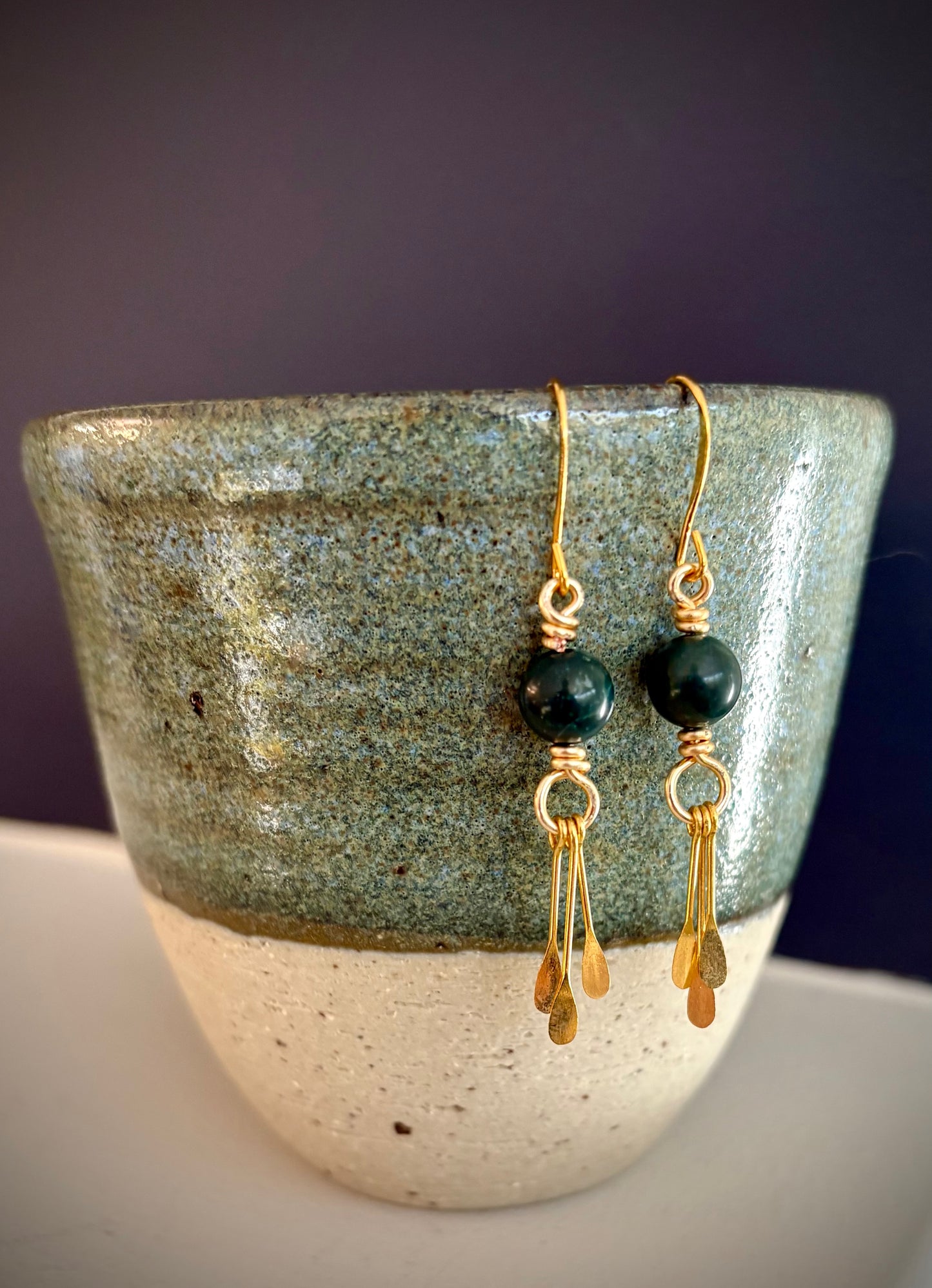 Morea Earrings - Ziosite and Gold Dangles